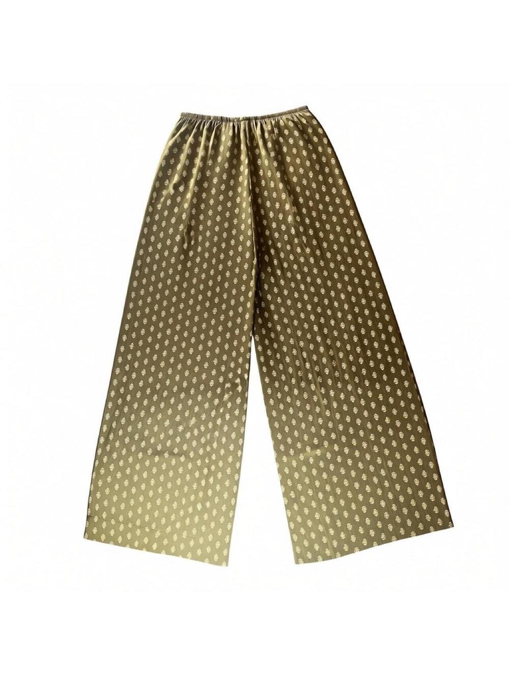 Auden Olive Green Leaf Print Wide Leg Palazzo Pants